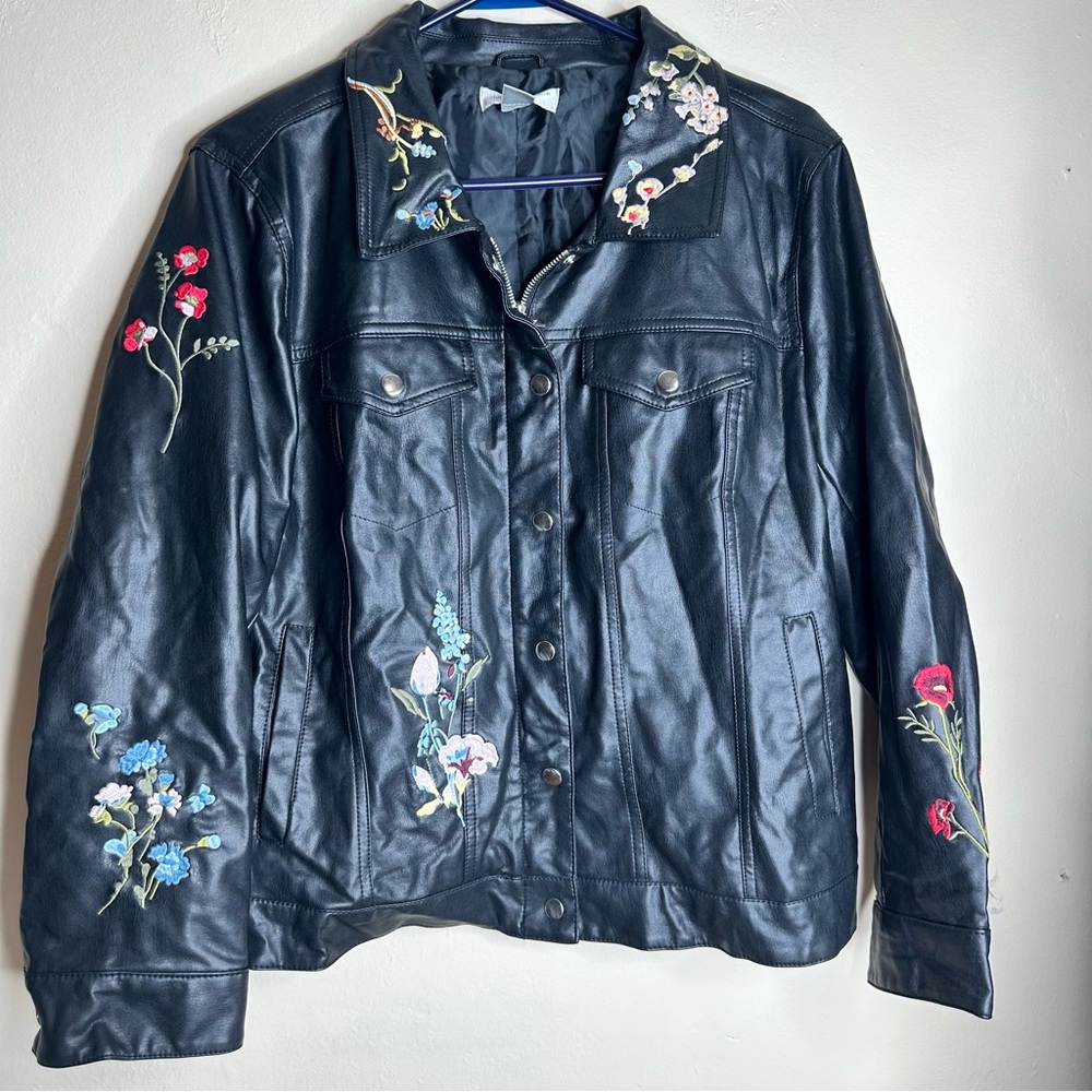 Christopher & Banks Moto Floral embroidered Jacket Size XL petite